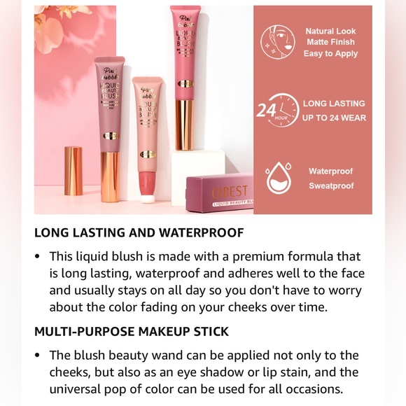 Matte Finish Liquid Blush Stick Soft Cushion Applicator For Natural Cheeks Tint - Picture 8 of 12